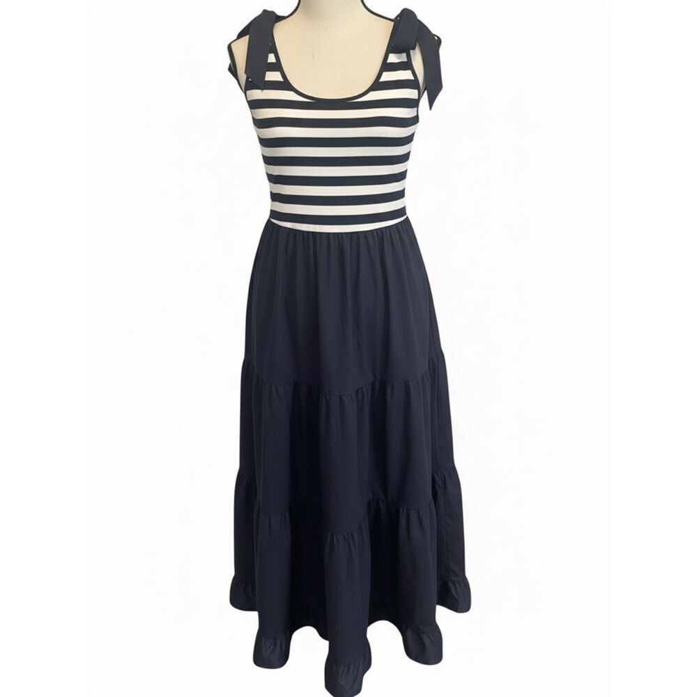 Striped Top Navy Tie-Shoulder Maxi Dress